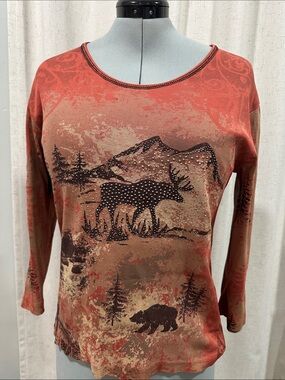 Cactus bay earthy Rust Moose & Bear Long-Sleeve Top M 100% cotton